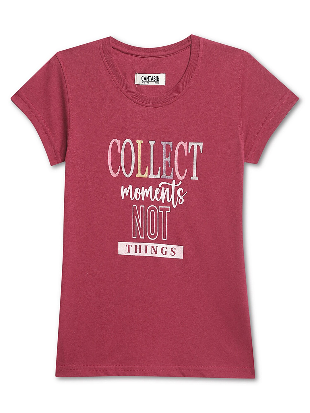 

Cantabil Girls Typography Printed Cotton T-shirt, Coral