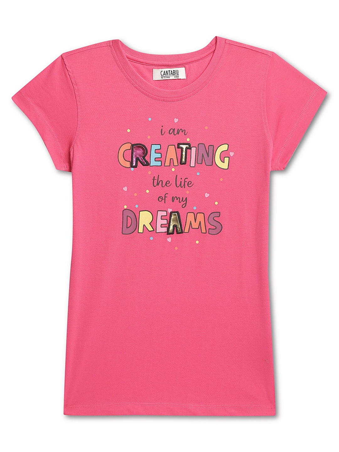 Cantabil Girls Pink Typography Printed Cotton T-shirt