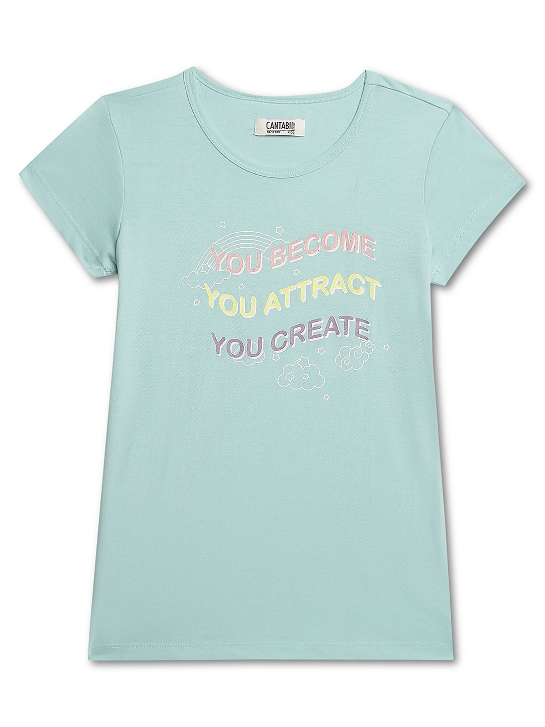 

Cantabil Girls Green Typography Printed Cotton T-shirt