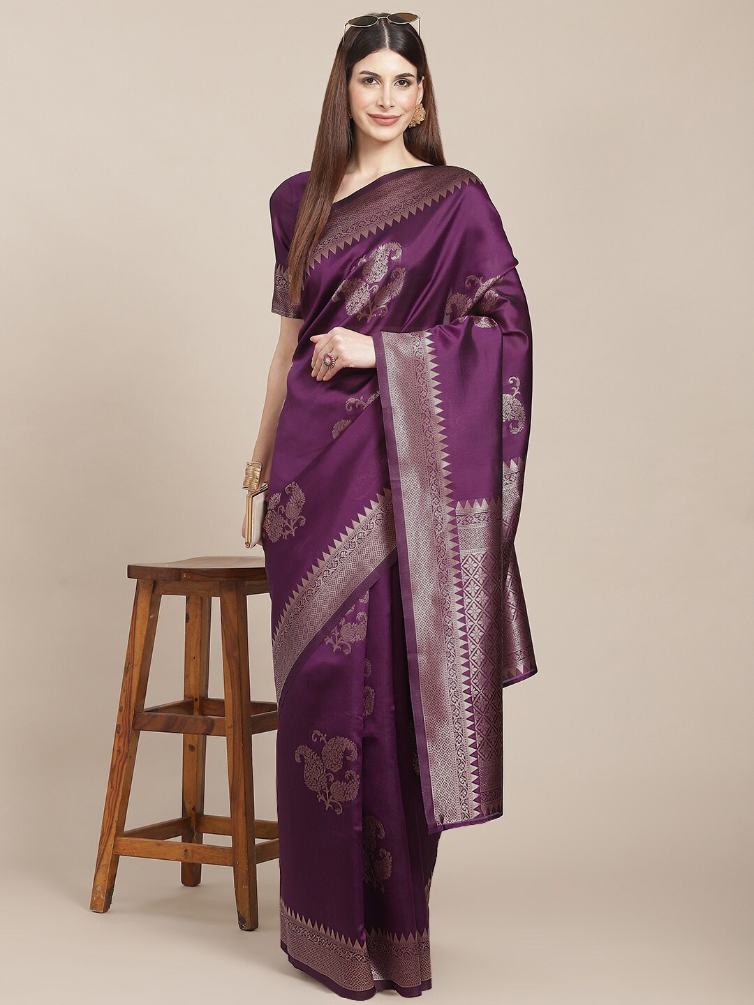 

AVANSHEE Paisley Woven Design Zari Banarasi Saree, Purple