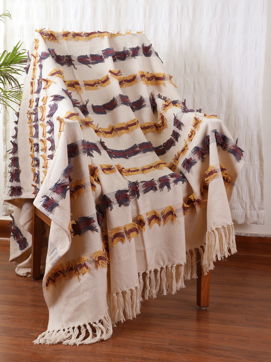 

Jamio Firati White & Blue Fringe Desgin Pure Cotton Throw