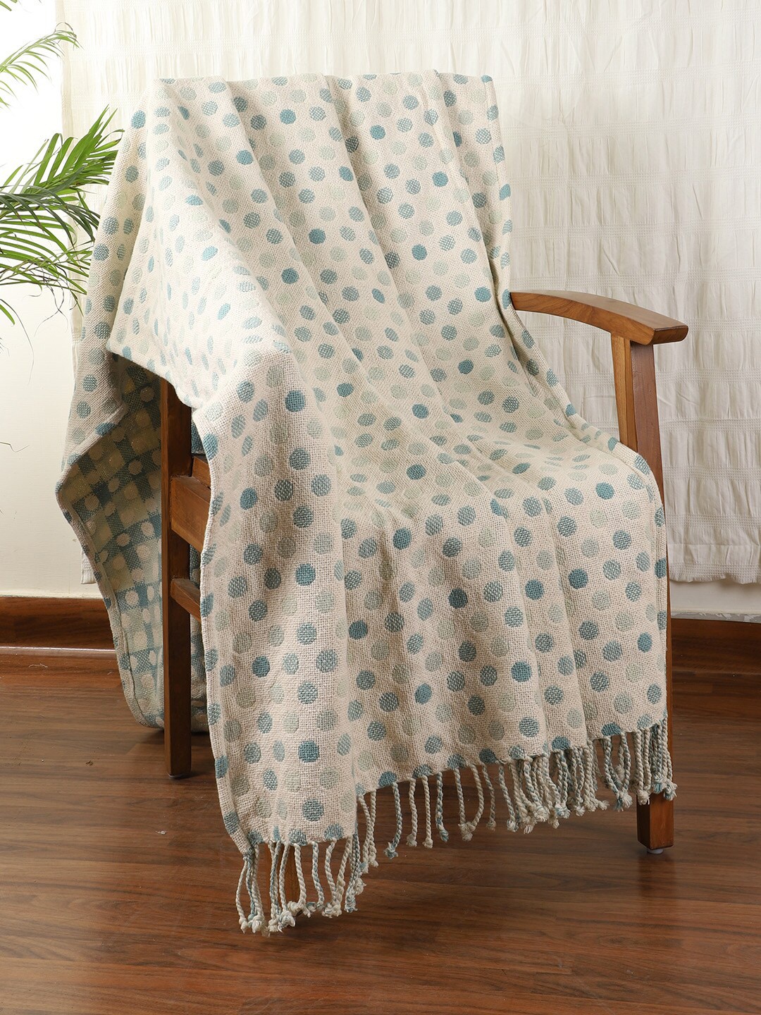 

Jamio Firati White & Blue Self-Designed Pure Cotton Reversible Throws