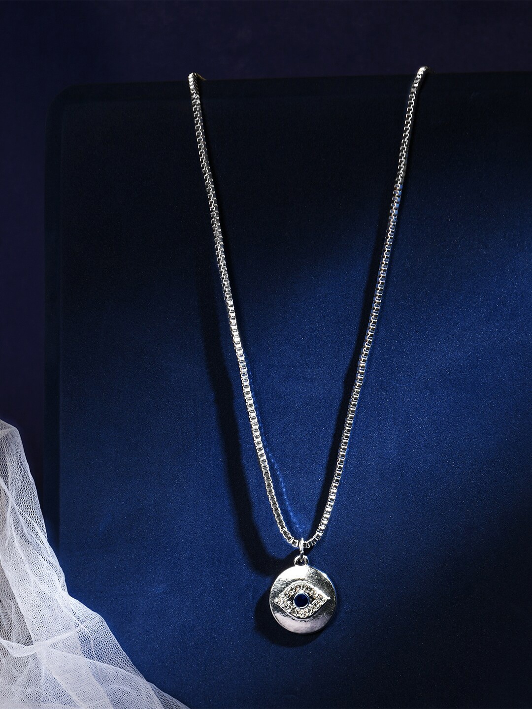 

Accessorize Blue Silver-Plated Statement Crystals Studded Pendant Necklace