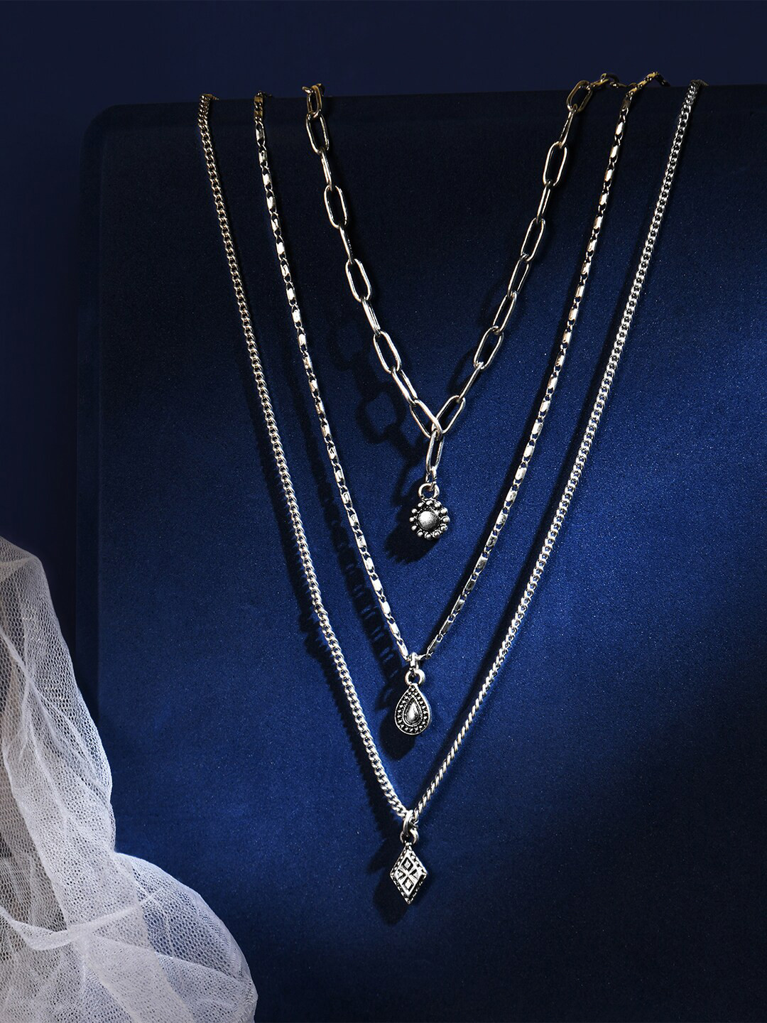 

Accessorize Silver-Plated Layered Stone Studded Necklace