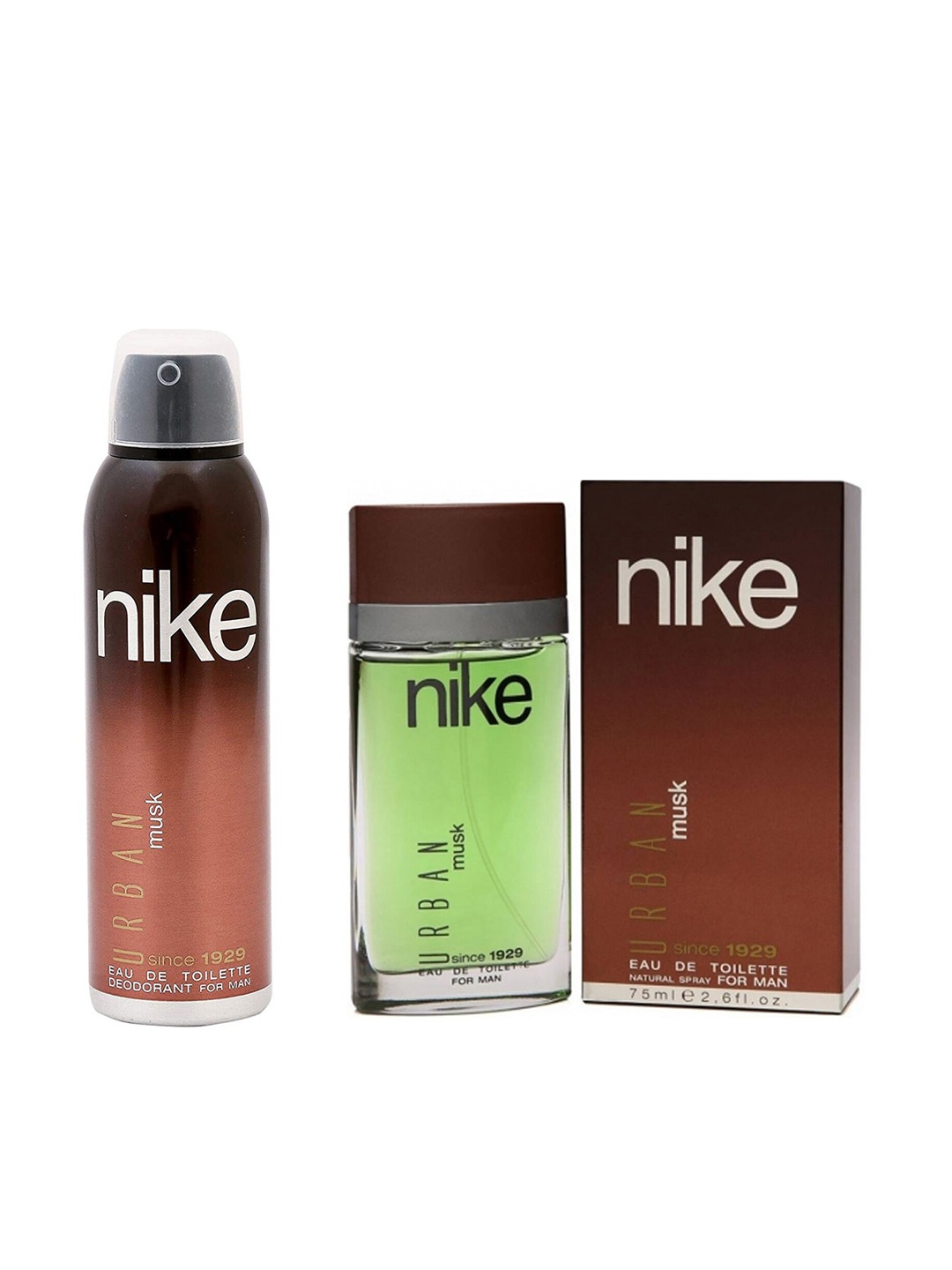 

Nike Men Set of Urban Musk Since 1929 Deodorant 200 ml & Eau De Toilette 75 ml, Brown