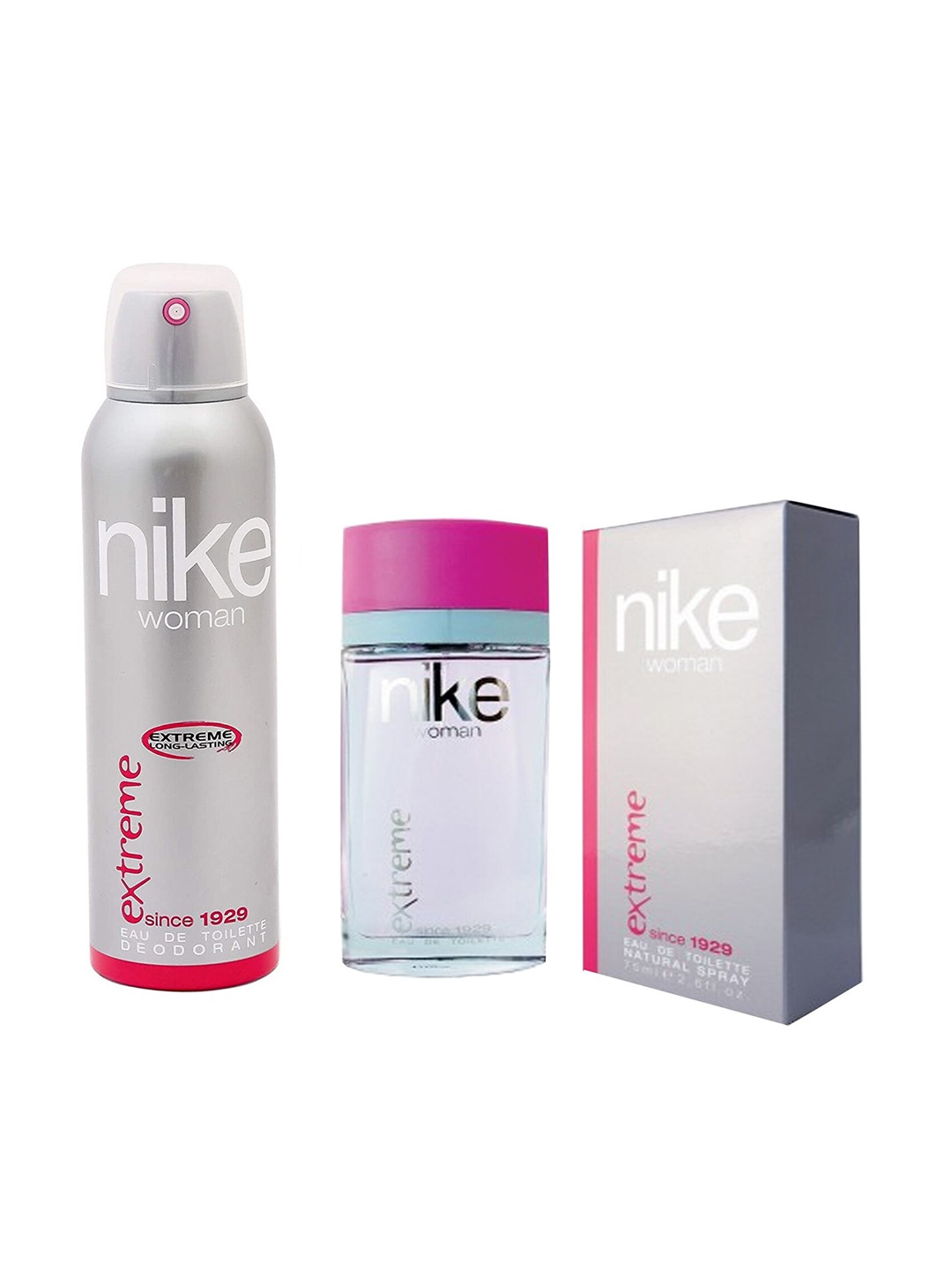 

Nike Women Set of Extreme Long Lasting Eau De Toilette - 75 ml & Deodorant - 200 ml, Grey