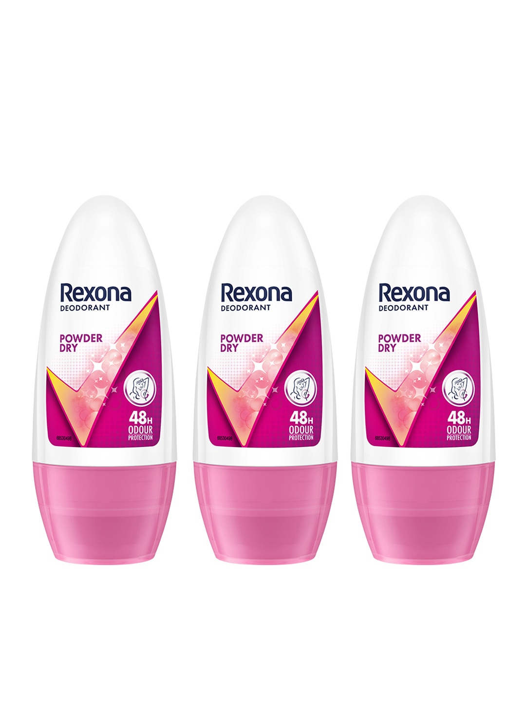 

REXONA Set of 3 Powder Dry 48H Odour Protection Underarm Roll-On Deodorant - 50ml each, Pink