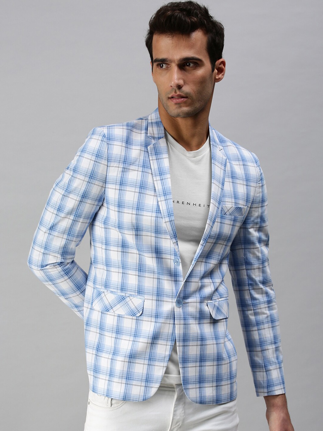 

SHOWOFF Men Checked Single Breasted Blazer, White