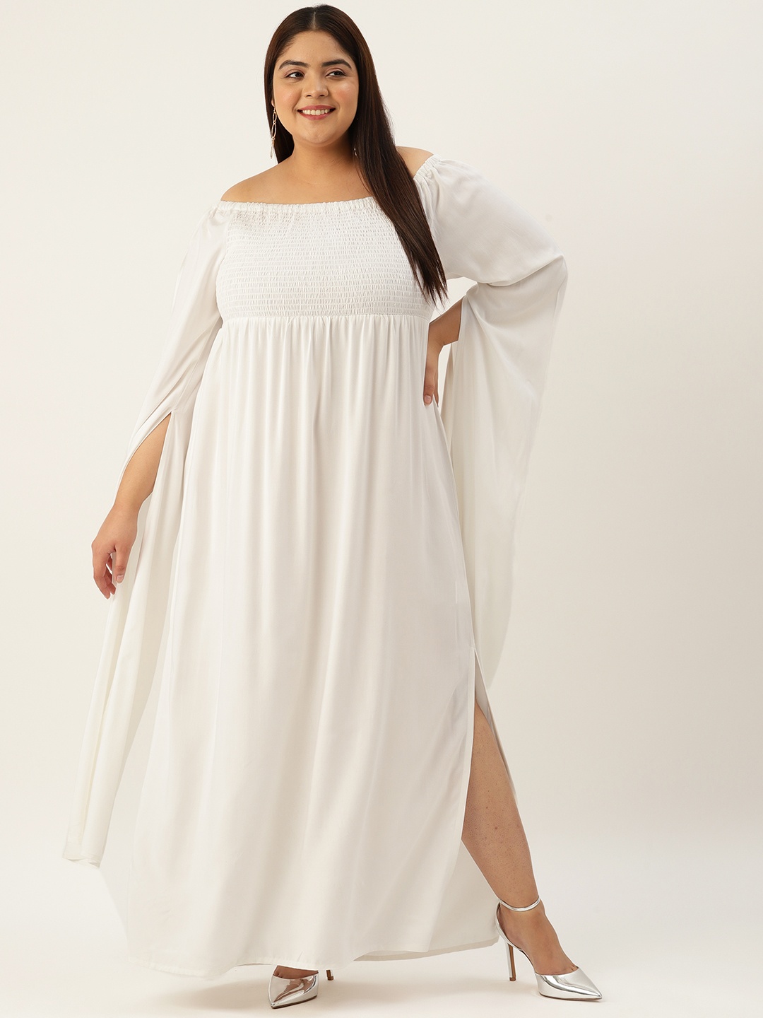 

theRebelinme Plus Size Flared Sleeve A-Line Maxi Dress, White