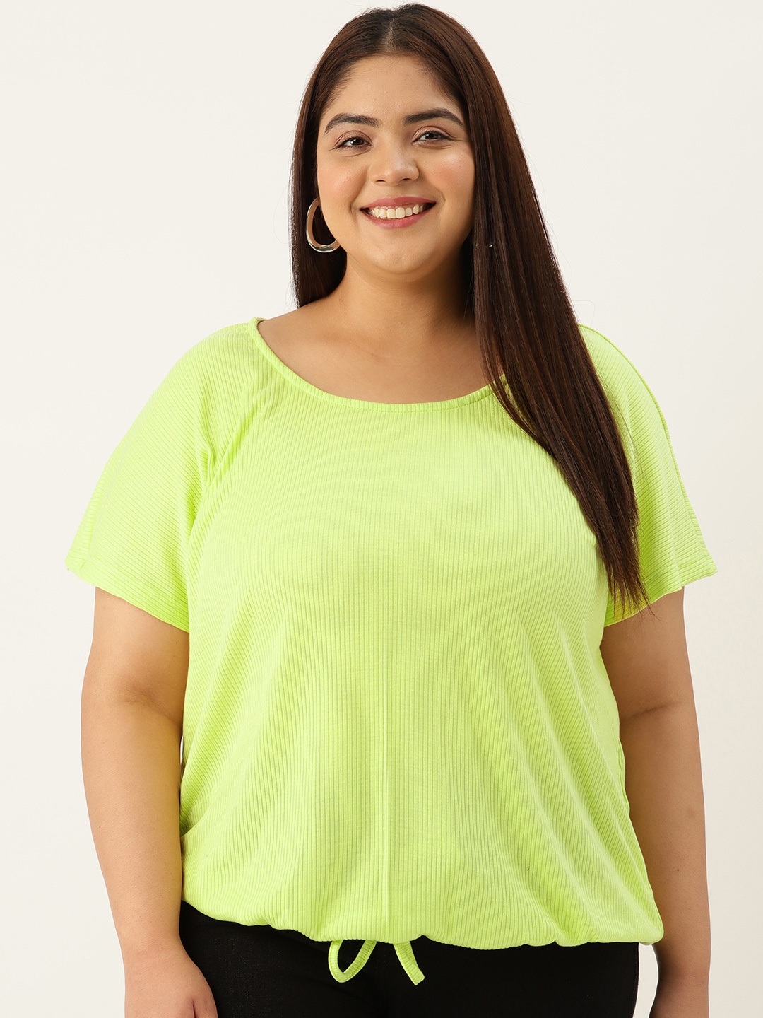 

theRebelinme Plus Size Pure Cotton Longline Top, Lime green