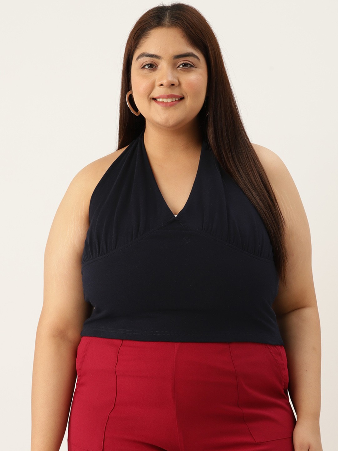 

theRebelinme Plus Size Halter Neck Cotton Crop Top, Navy blue