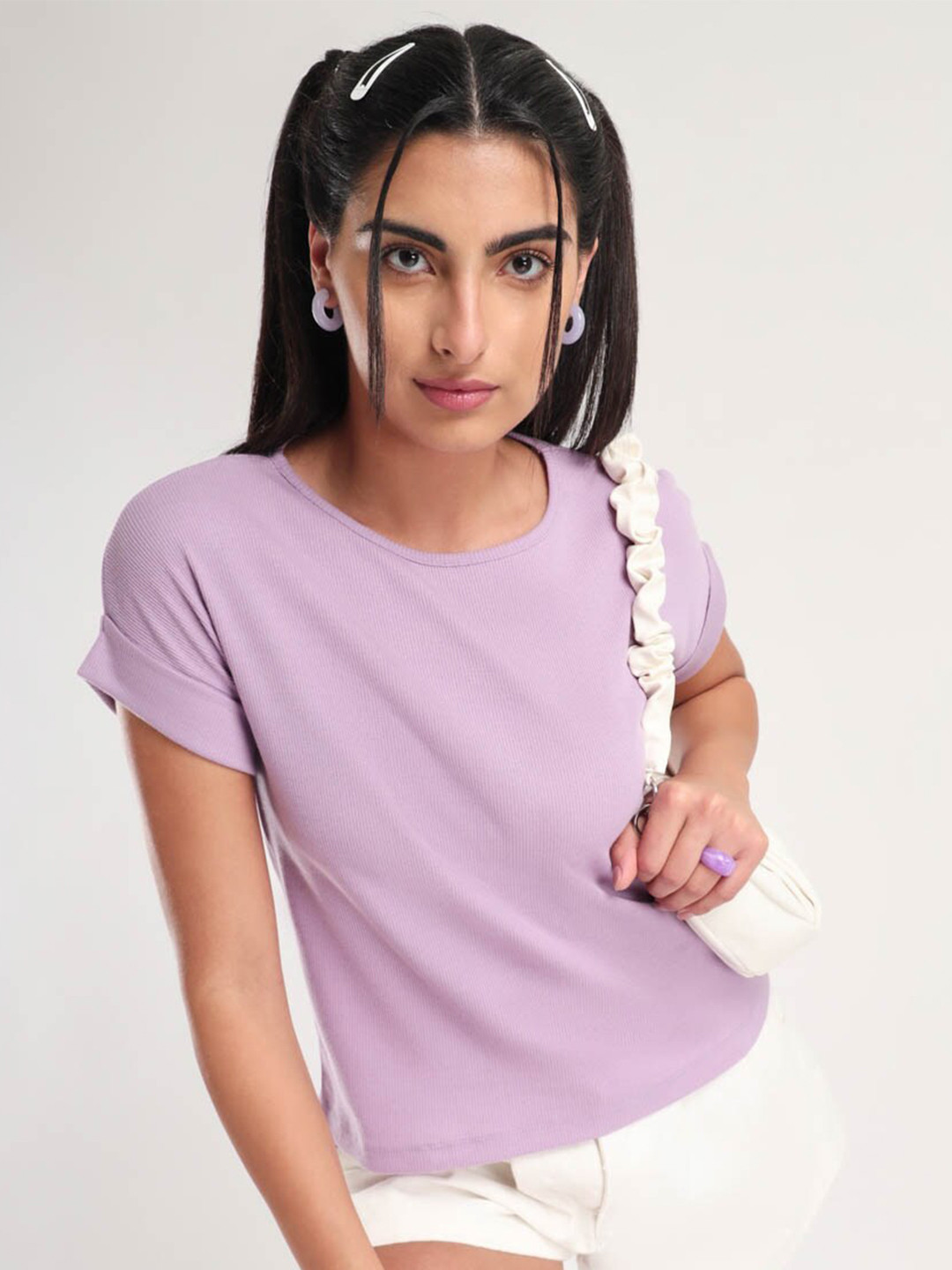 

NOBERO Extended Sleeves Casual Cotton T-shirt, Lavender