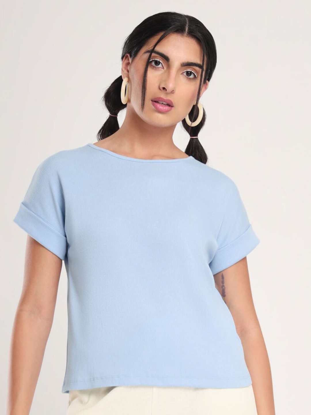 

NOBERO Extended Sleeves Casual Cotton T-shirt, Blue