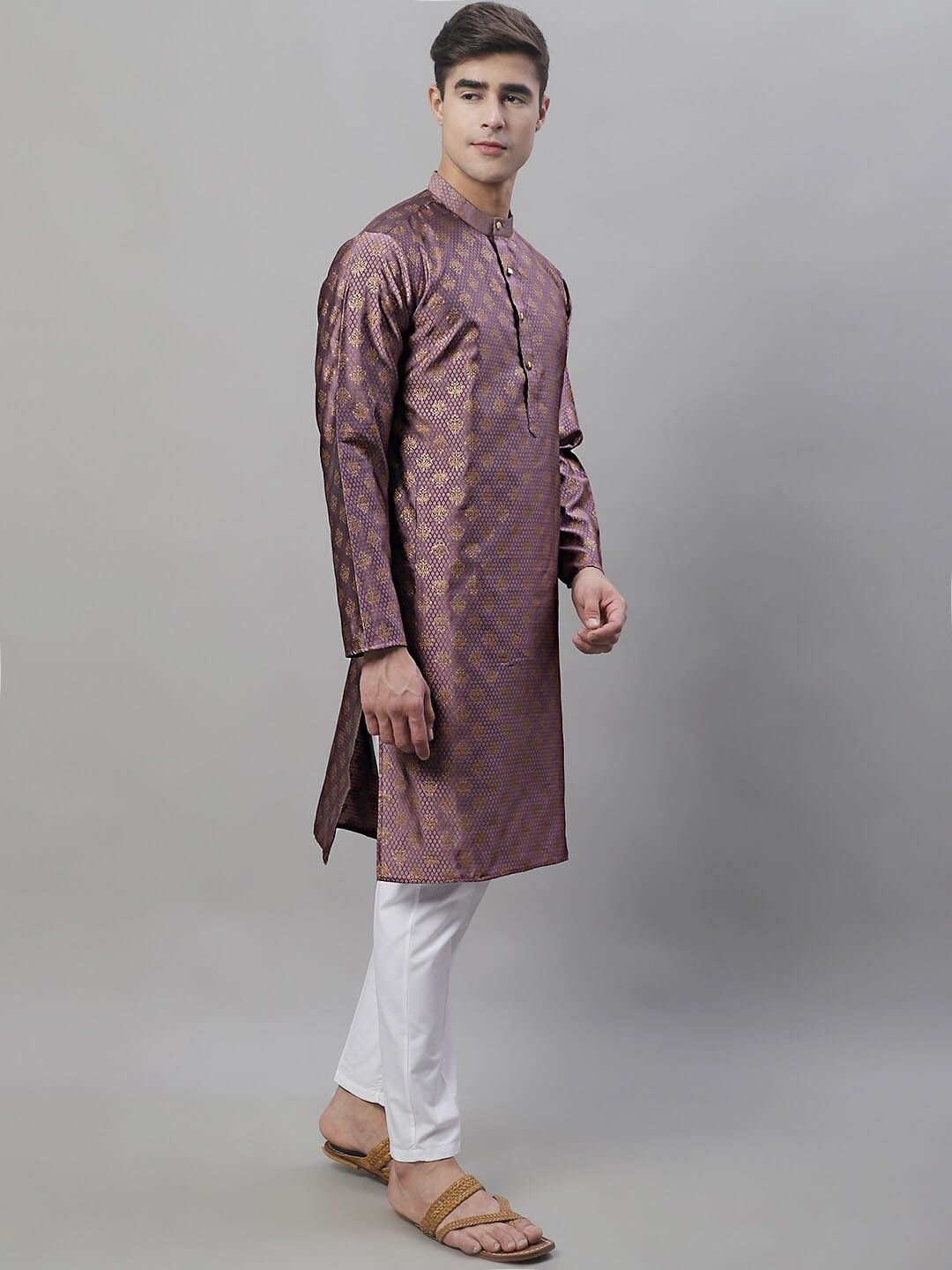 

Anouk Purple & White Ethnic Motifs Woven Design Kurta with Pyjamas