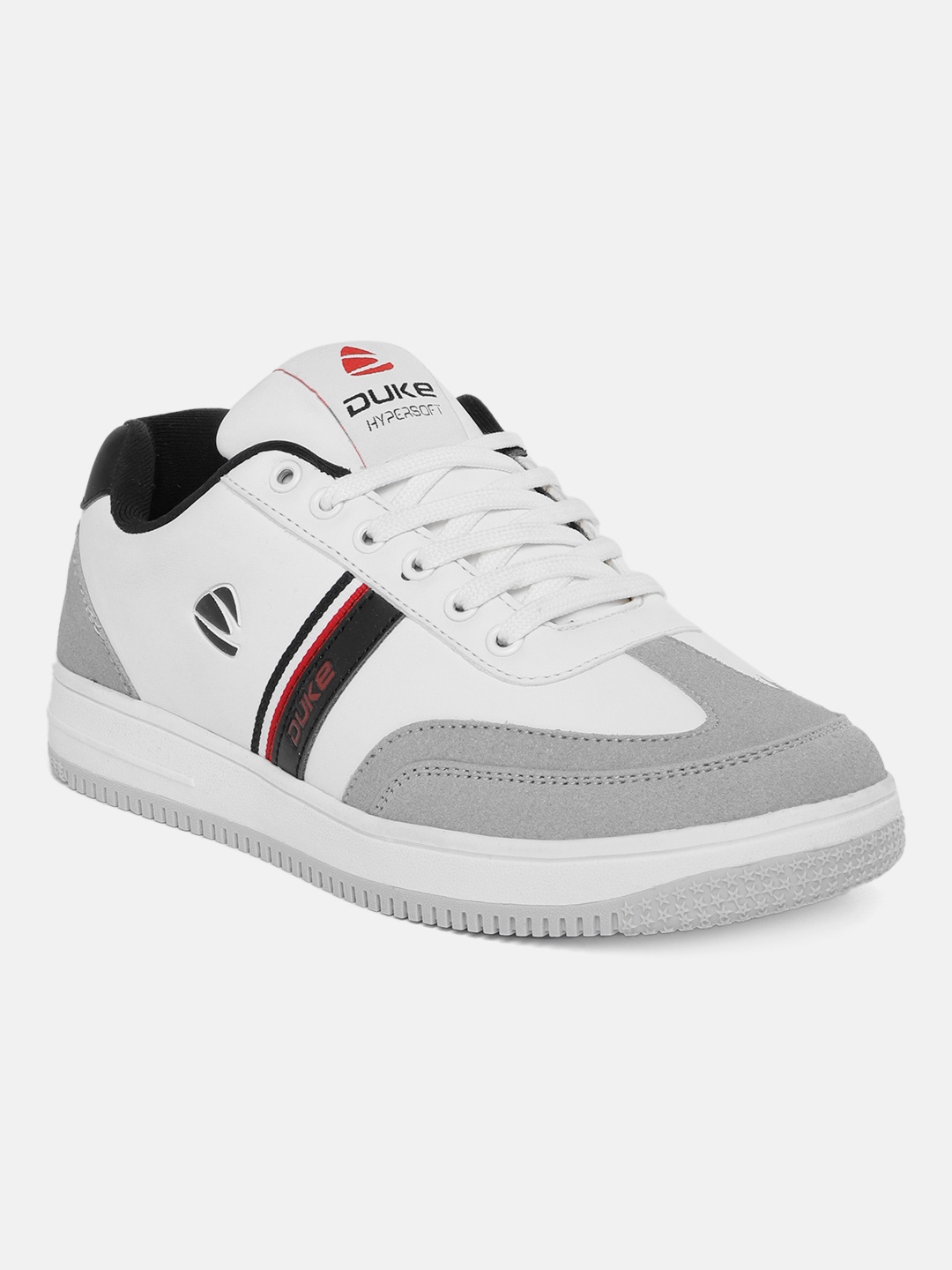 

Duke Men Colourblocked Sneakers with Brand Logo Detail, White