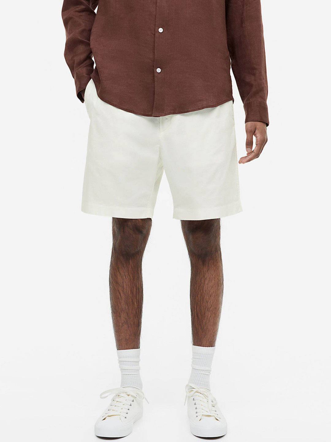 

H&M Men Regular Fit Cotton Shorts, White