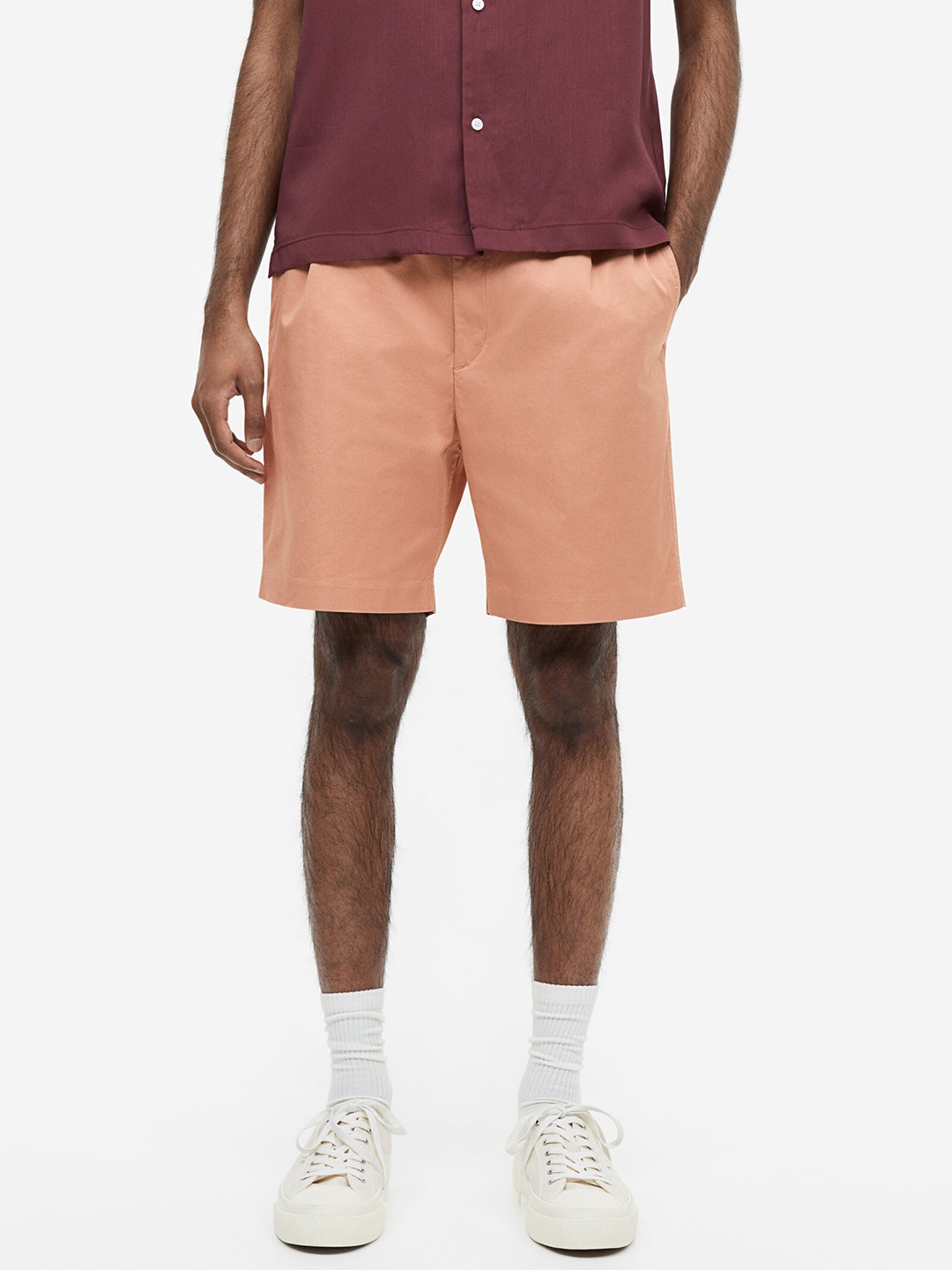 

H&M Men Regular Fit Cotton Shorts, Peach