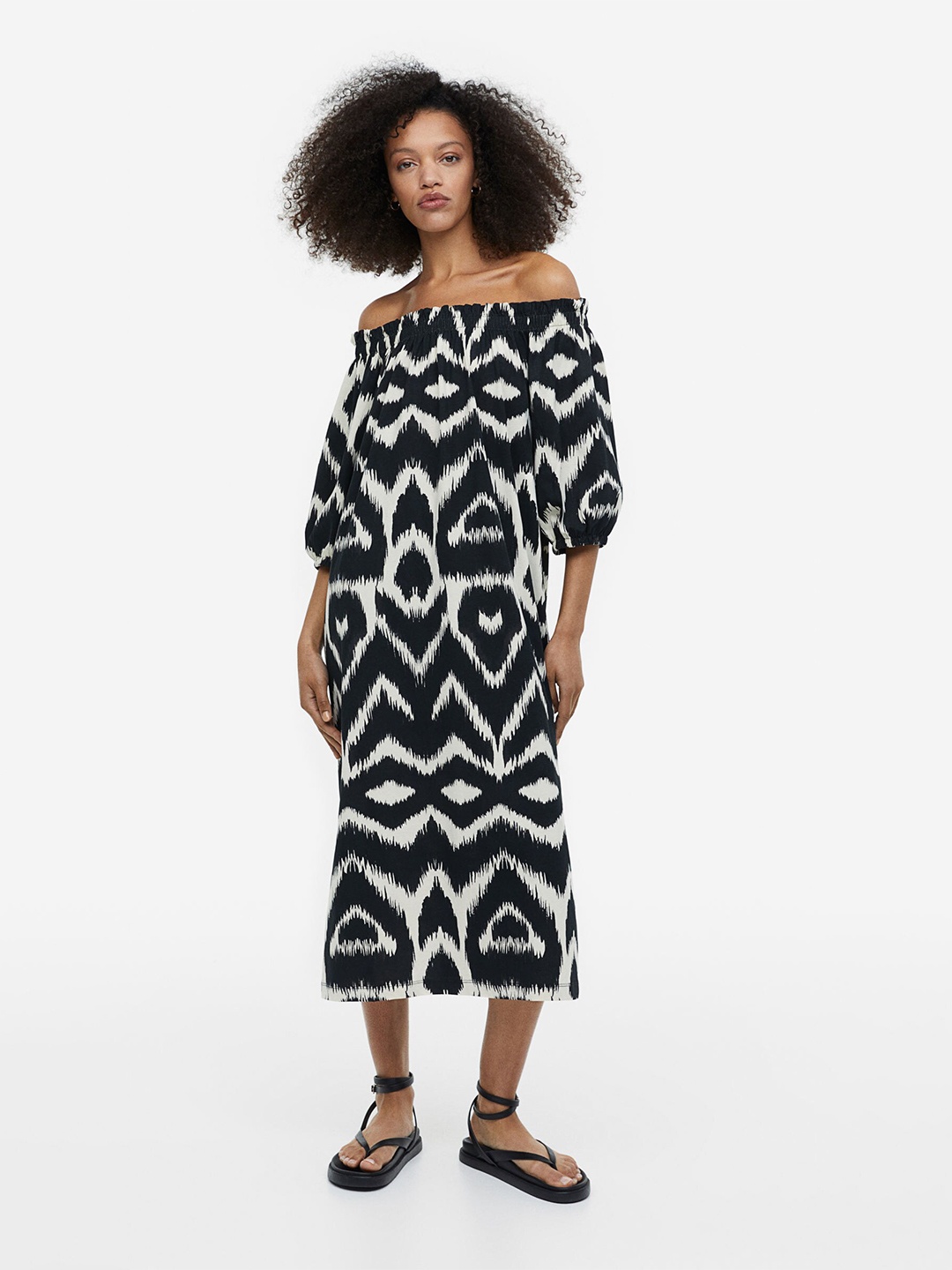 

H&M Off-The-Shoulder Pure Cotton Dress, Black