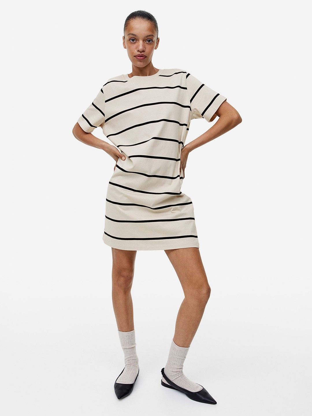 

H&M Pure Cotton T-shirt Dress, Beige