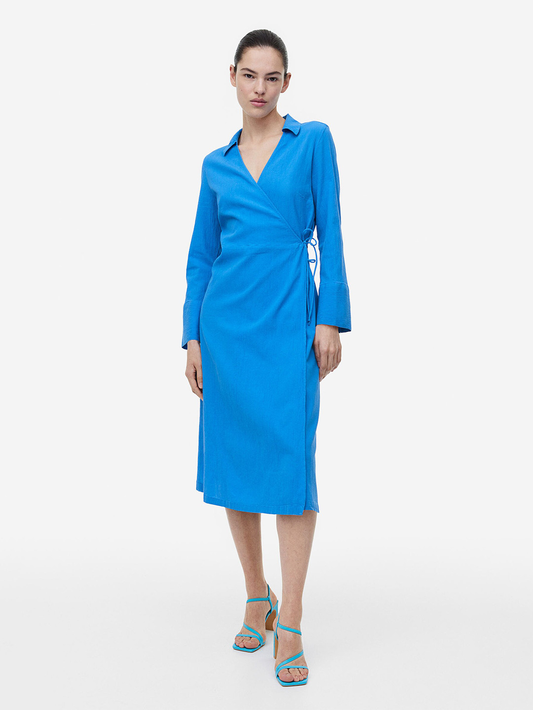 

H&M Pure Cotton Wrapover Shirt Dress, Blue