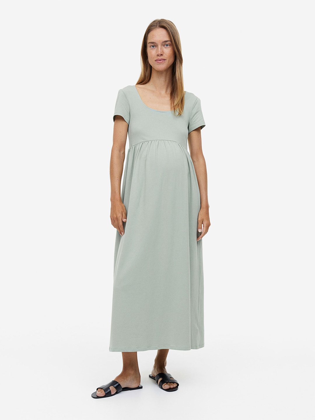 

H&M MAMA Square-Neck Jersey Dress, Green
