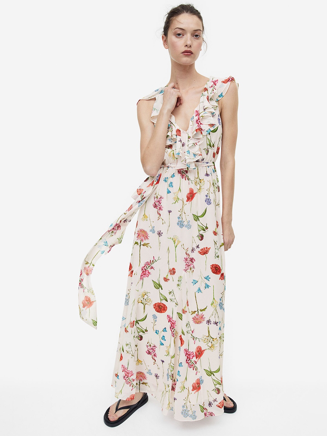 

H&M Long Chiffon Dress, White