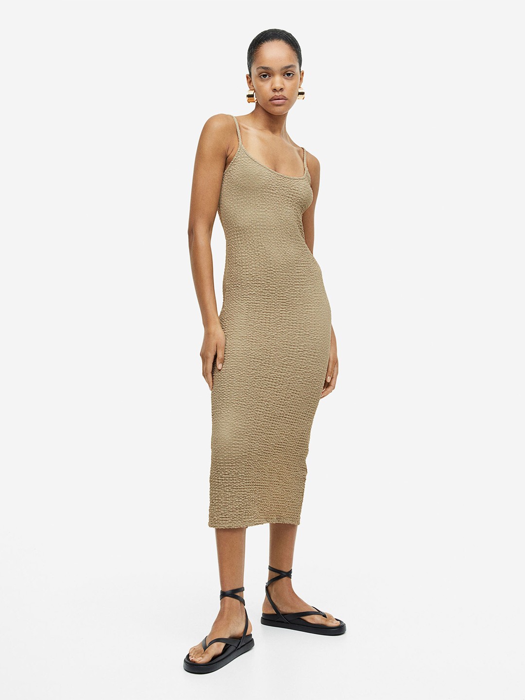 

H&M Crinkled Jersey Dress, Beige