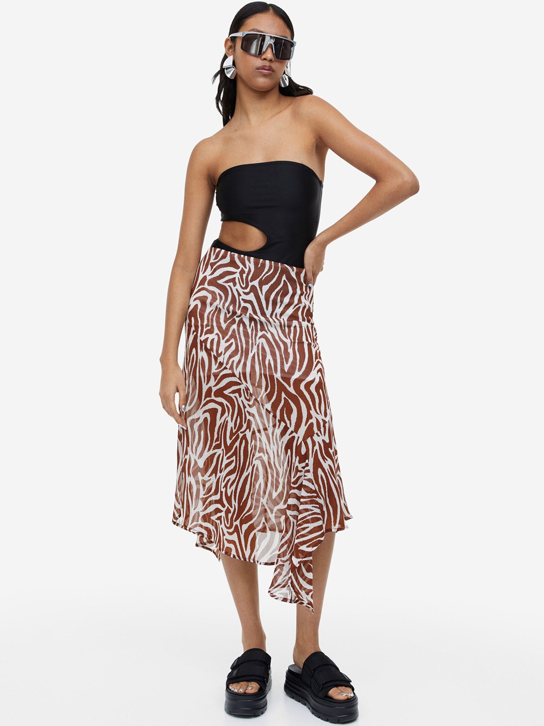 

H&M Asymmetric Crepe Skirt, Brown