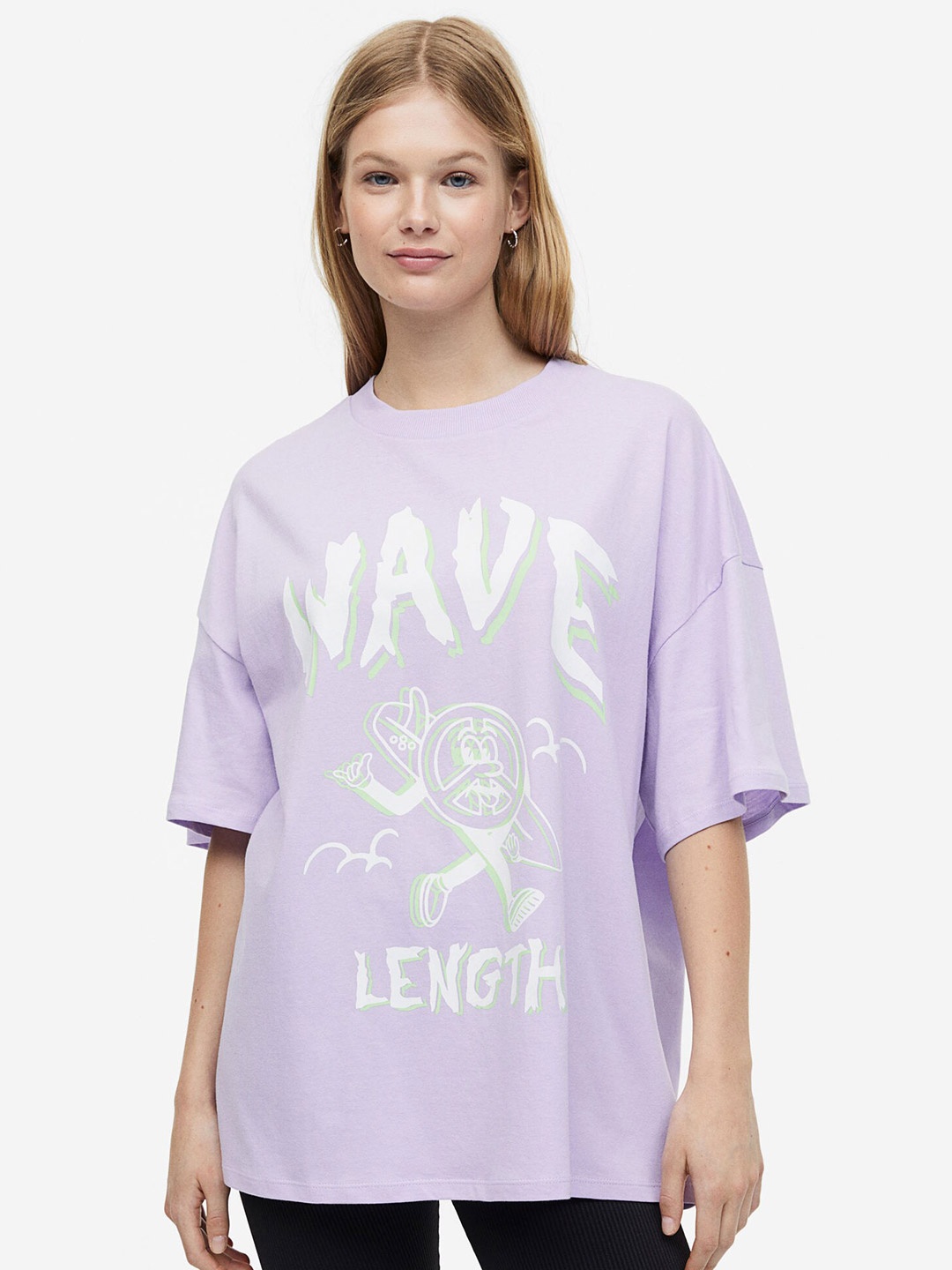 

H&M Oversized Printed Pure Cotton T-shirt, Lavender