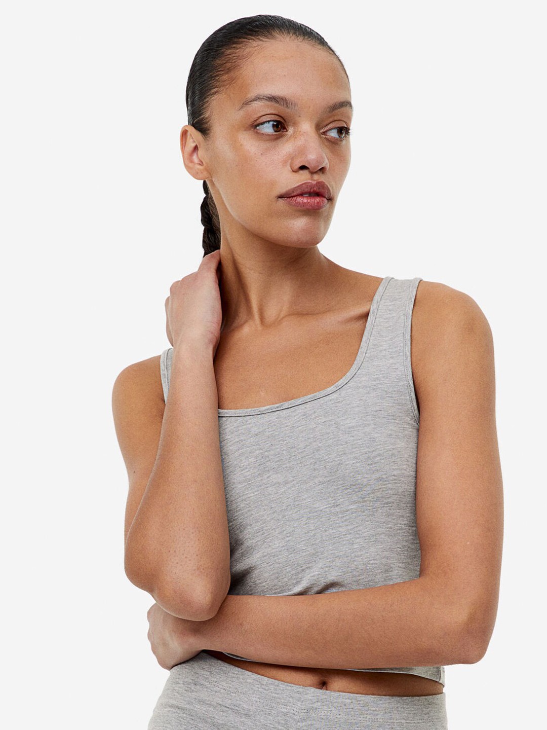 

H&M Cropped Vest Top, Grey melange