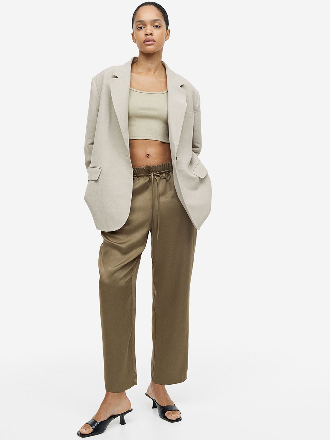 

H&M Women Lyocell-Blend Trousers, Green