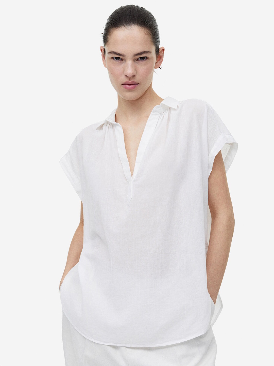 

H&M V-Neck Pure Cotton Blouse, White