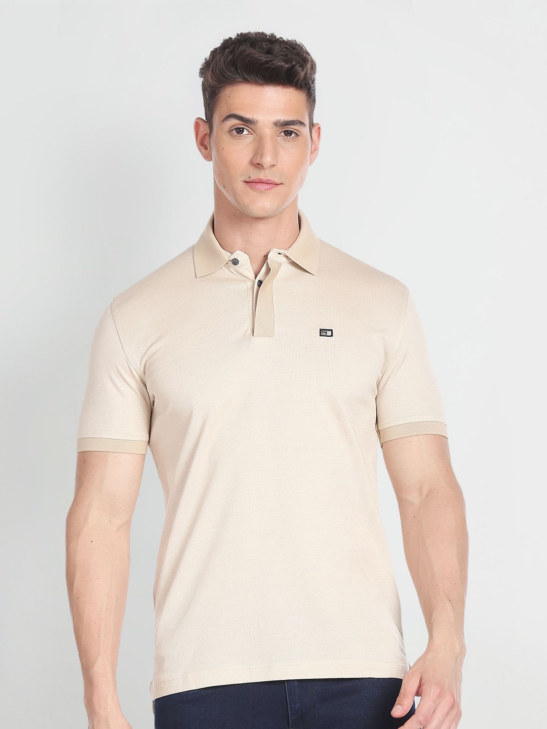 

Arrow Polo Collar Pure Cotton T-Shirt, Beige