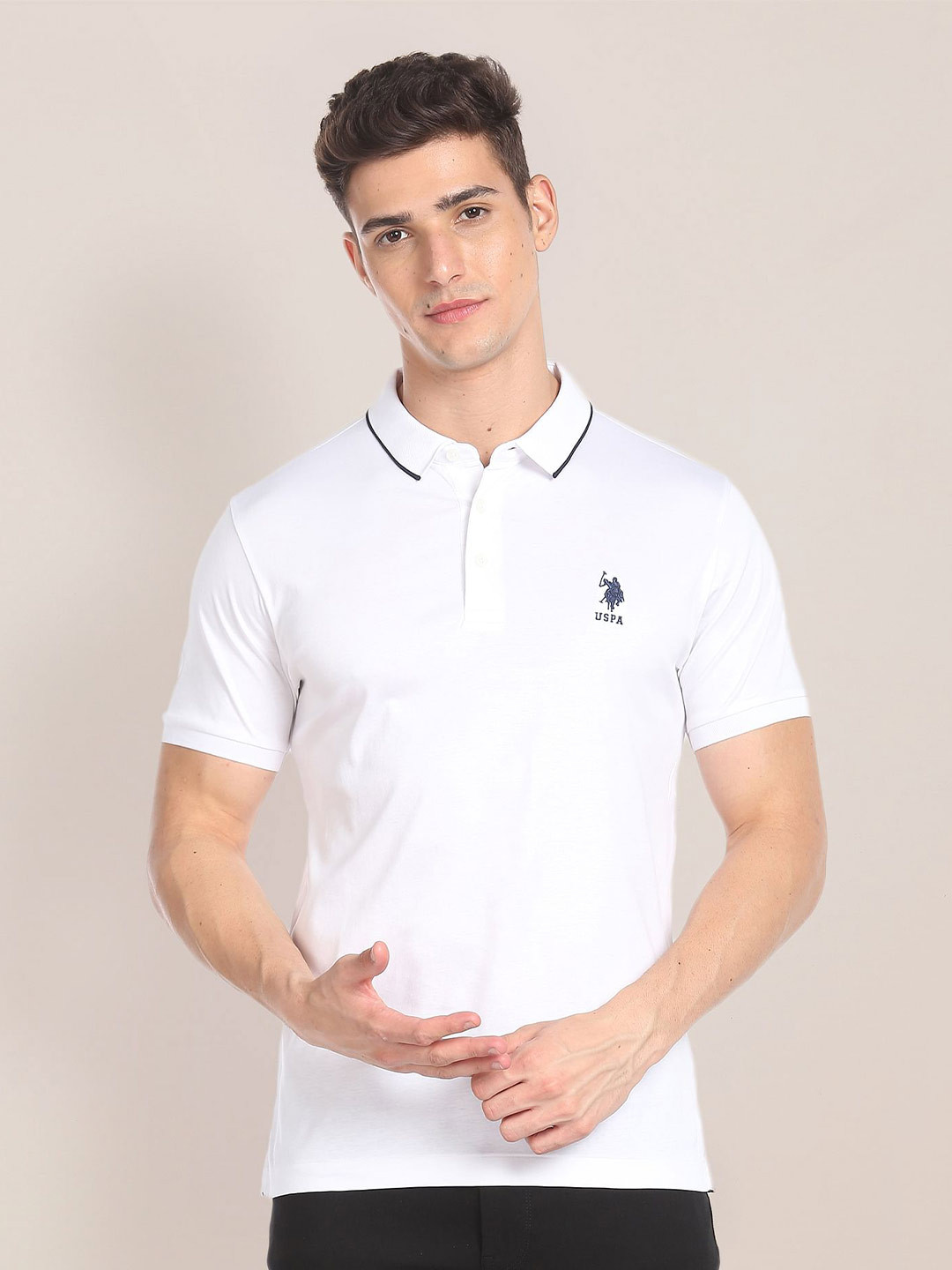 

U.S. Polo Assn. Polo Collar Short Sleeve Pure Cotton T-shirt, White