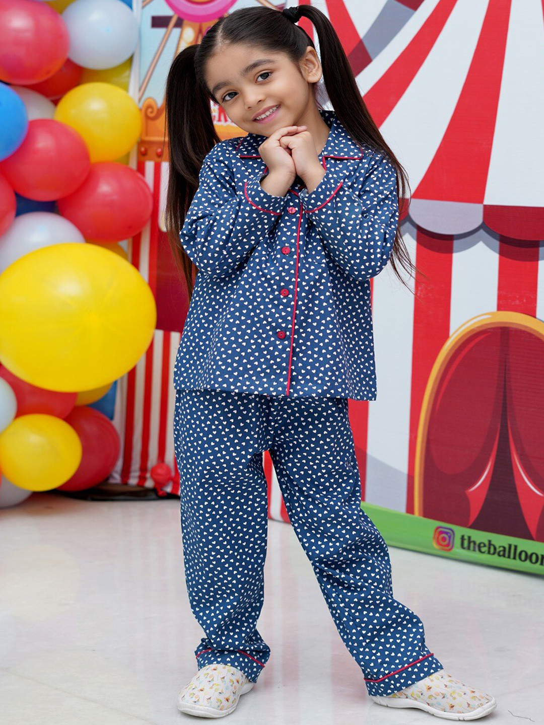 

Budding Bees Girls Conversational Printed Pure Cotton Night Suit, Blue