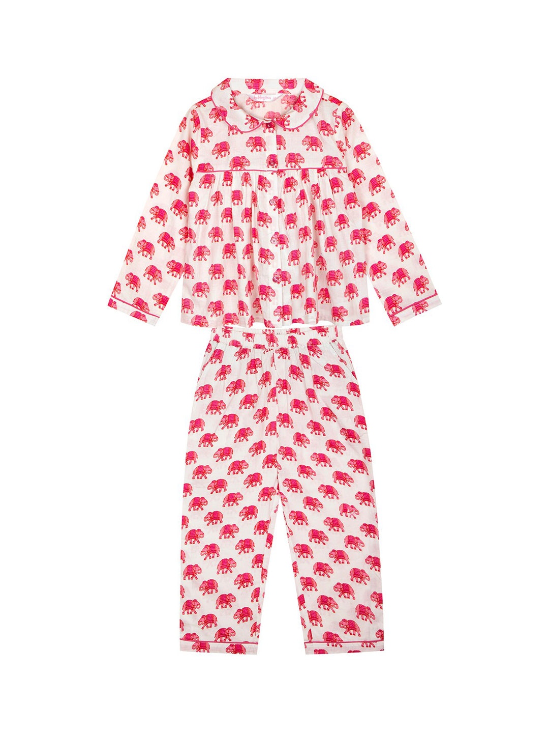 

Budding Bees Girls Animal Printed Pure Cotton Night Suit, White
