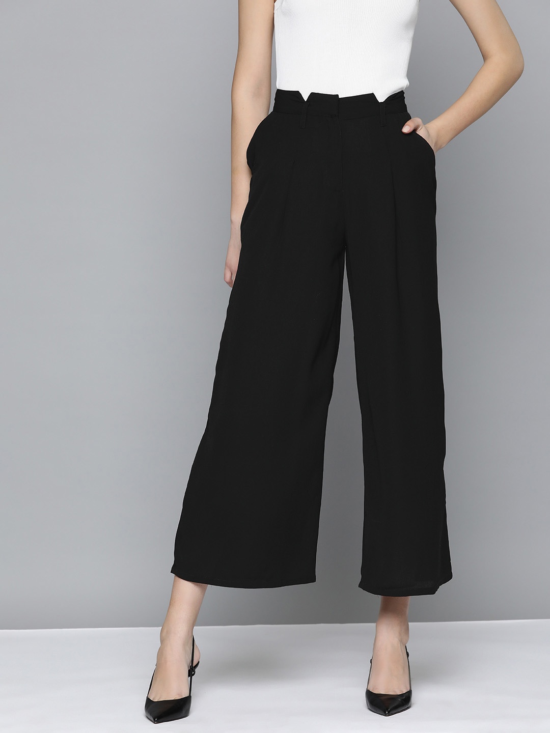 

Chemistry Classic Flared High-Rise Pleated Trousers, Black