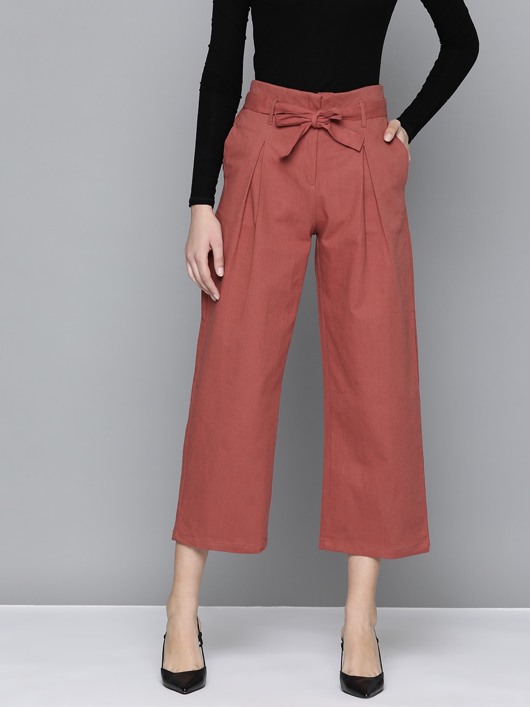 

Chemistry Women Classic High-Rise Cotton Pleated Trousers, Rust