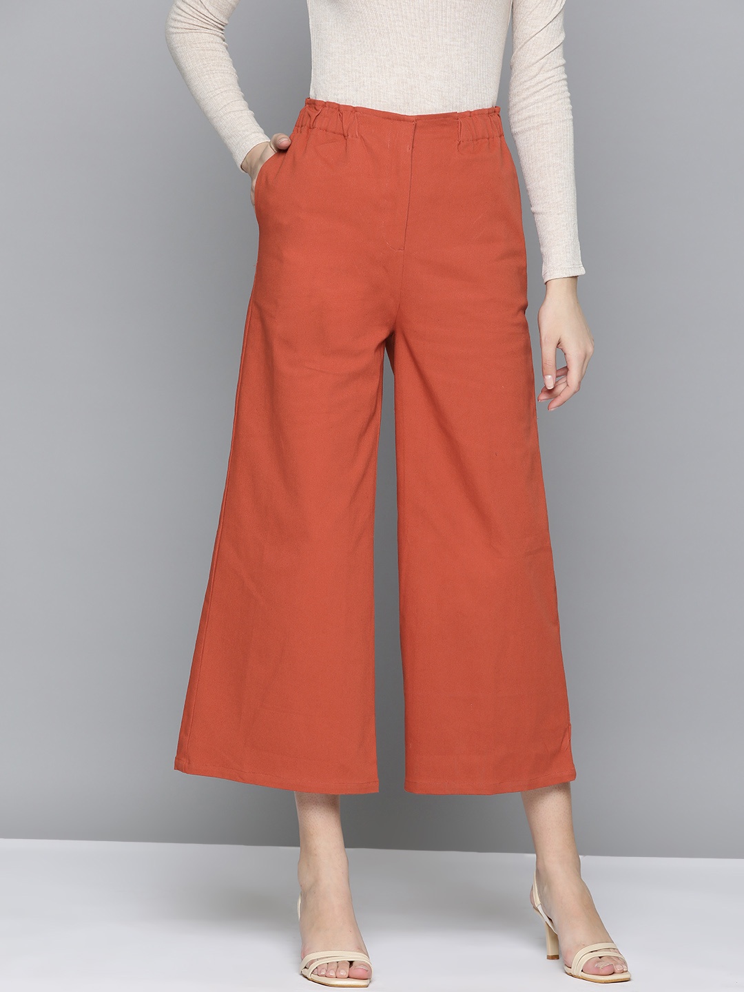 

Chemistry Classic High-Rise Cotton Culottes Trousers, Orange
