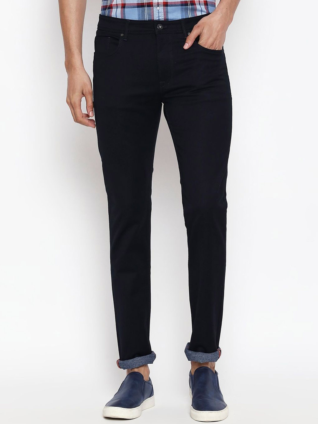 

Killer Men Mid Rise Reversible Cotton Slim Fit Chinos Trousers, Navy blue
