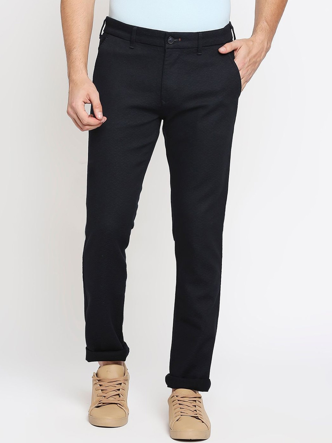 

Killer Men Self Design Textured Slim Fit Reversible Cotton Chinos, Navy blue