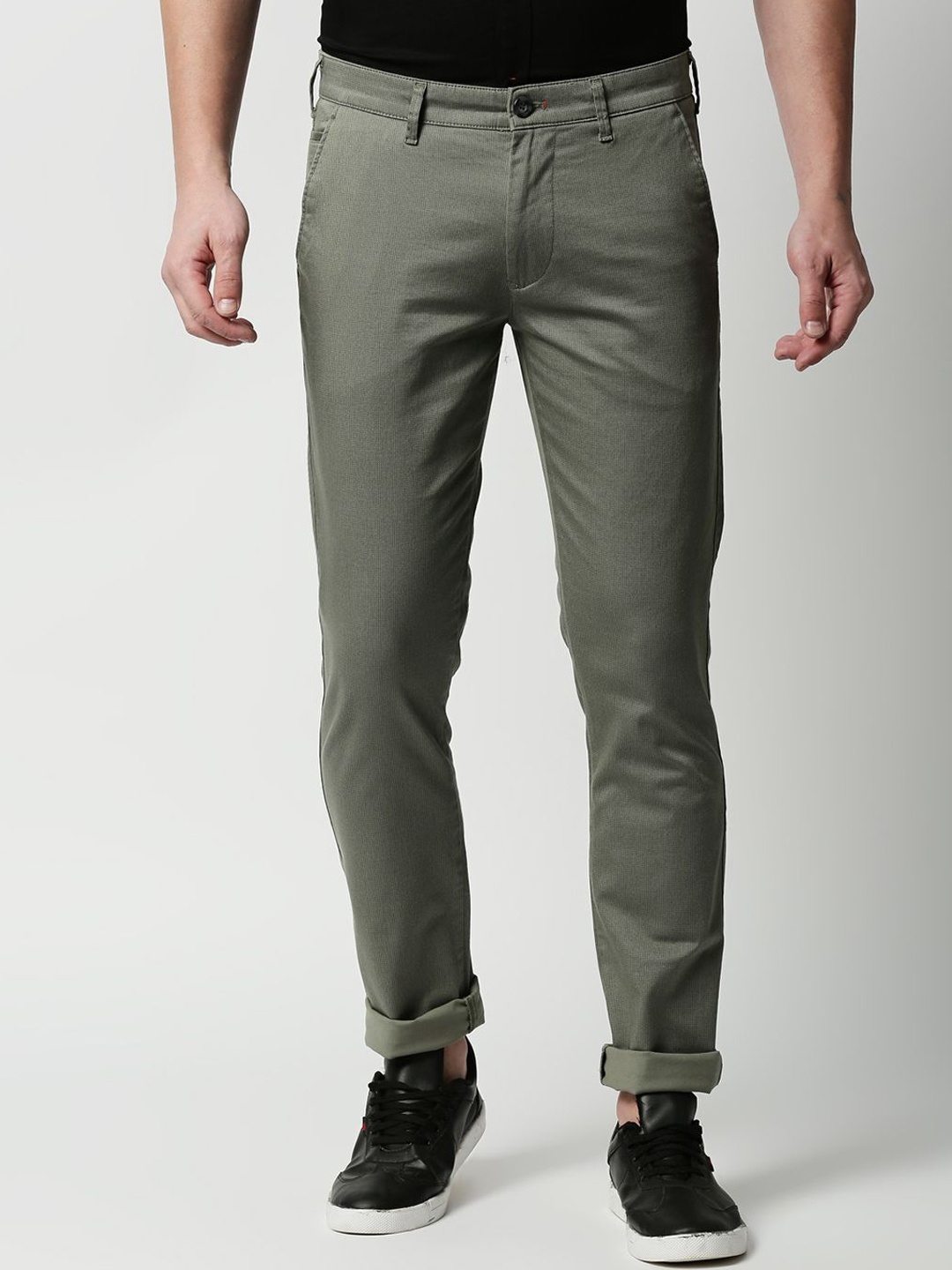 

Killer Men Self Design Textured Slim Fit Reversible Cotton Chinos, Olive