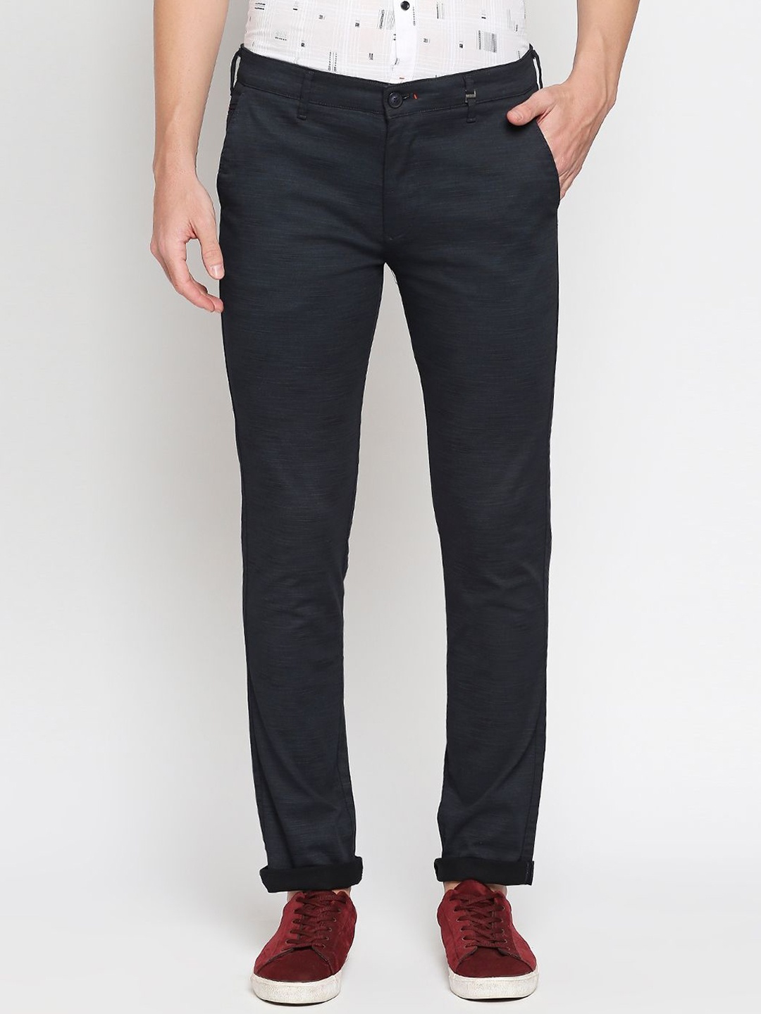 

Killer Men Mid Rise Slim Fit Reversible Cotton Chinos Trousers, Navy blue