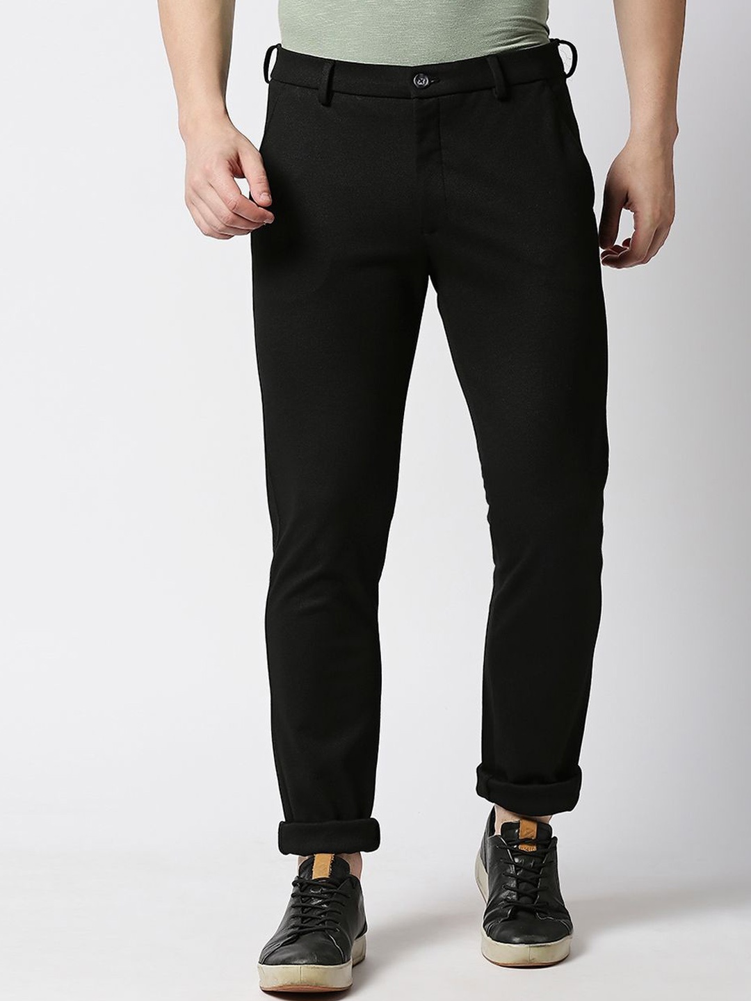 

Killer Men Mid-Rise Slim Fit Cotton Trousers, Black