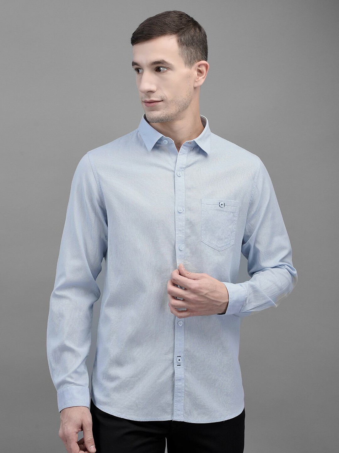 

Canary London Smart Slim Fit Casual Cotton Linen Shirt, Blue