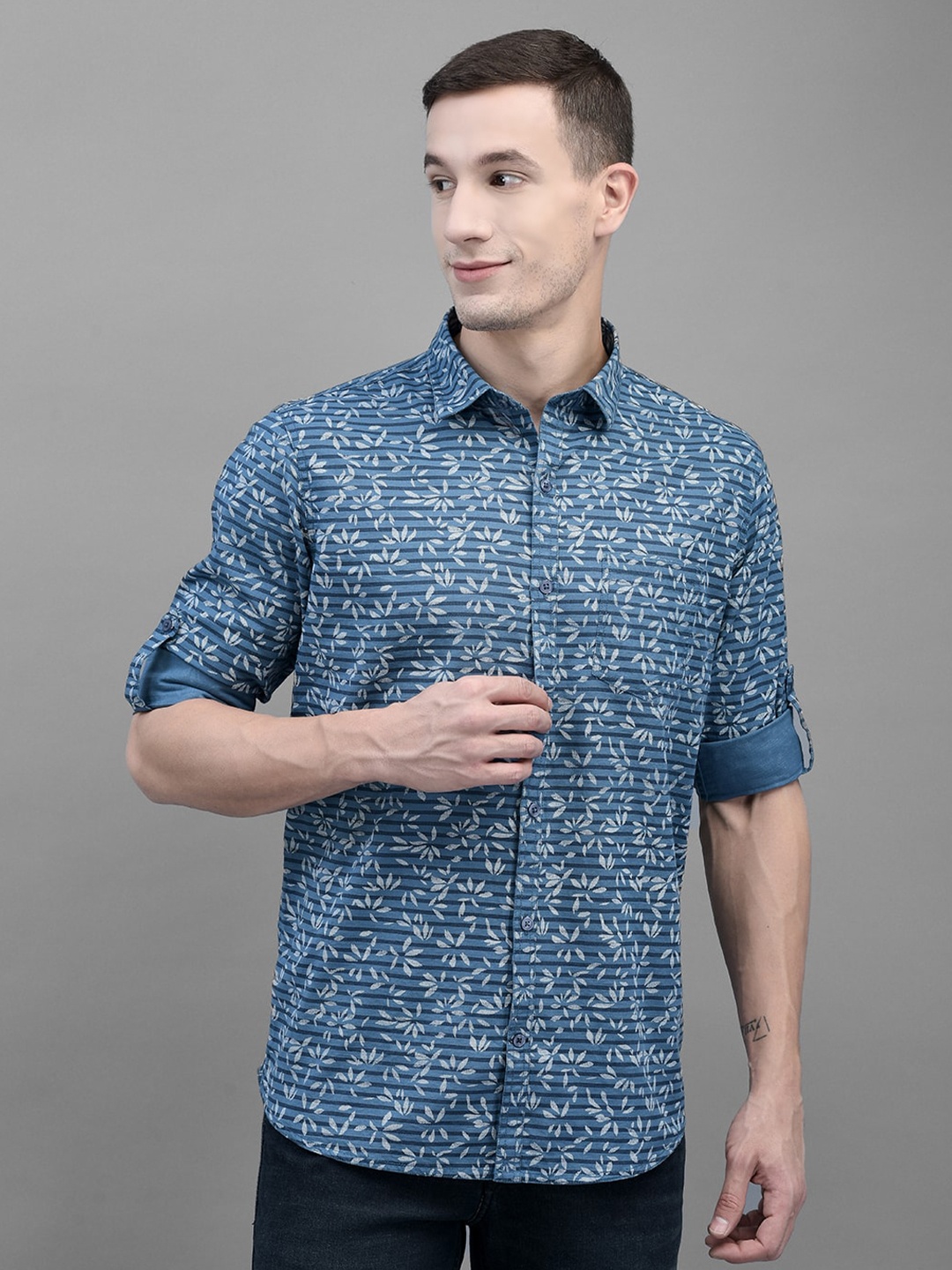 

Canary London Smart Slim Fit Horizontal Striped Casual Cotton Linen Shirt, Navy blue