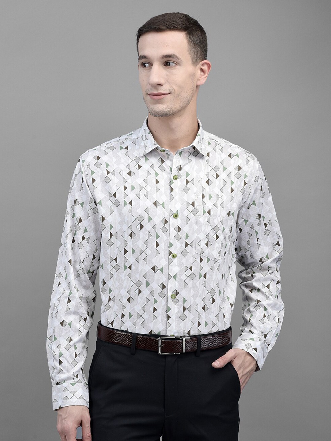 

Canary London Smart Geometric Printed Formal Satin Shirt, White