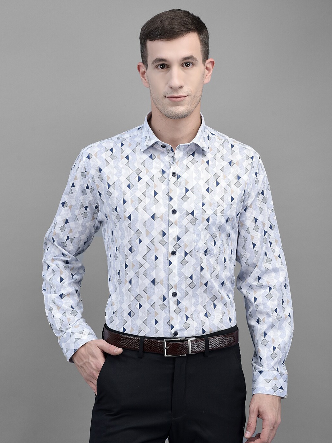 

Canary London Smart Geometric Printed Formal Satin Shirt, White