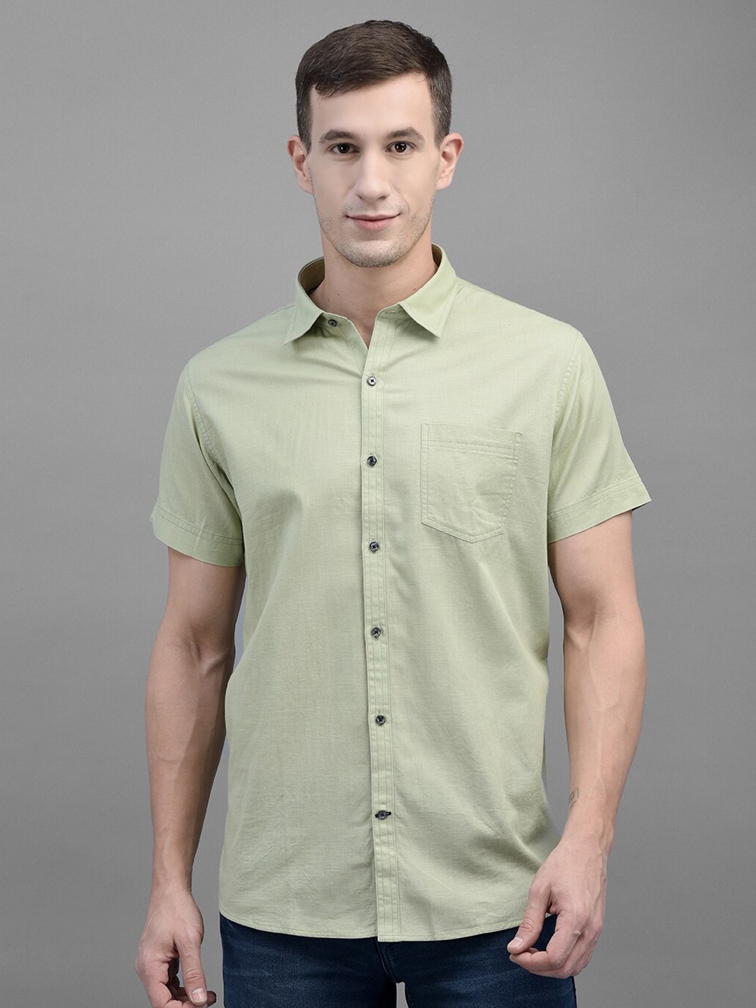 

Canary London Smart Slim Fit Opaque Casual Cotton Linen Shirt, Green