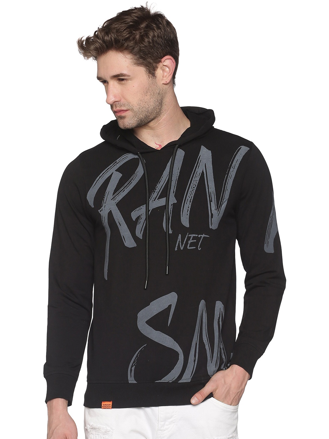 

SHOWOFF Typography Printed Hooded Neck Sweatshirt, Black